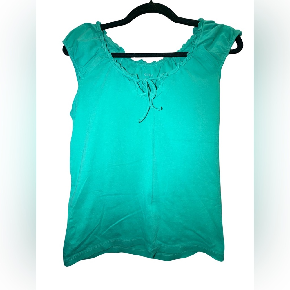 CLEO brand new cotton Teal Ruffle Tie-Front Sleeveless turquoise Tank size med